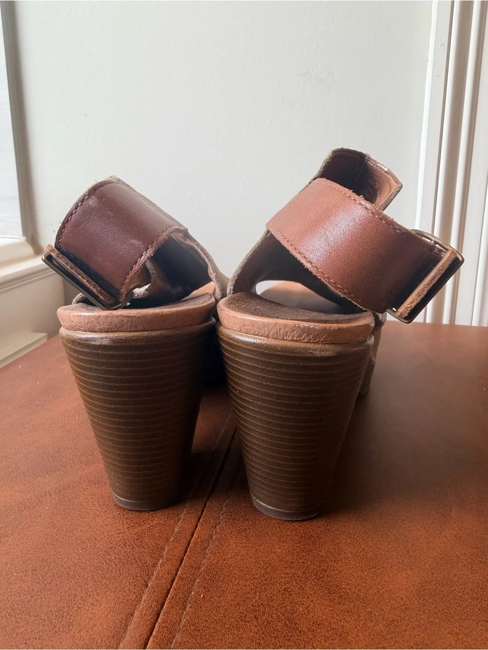 Dansko Taupe Brown Open-Toe Platform Slingback Wedges